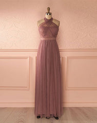 Cute Tulle A Line Long Prom Dress, Bridesmaid Dress