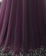 Purple Tulle Lace Off Shoulder Long Prom Dress, Purple Evening Dress