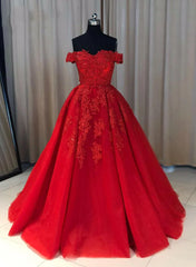 Red Off Shoulder Gorgeous Prom Dress, Lovely Formal Gowns , Party Dresses