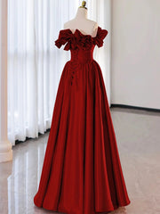 Red Pink Satin Long Prom Dresses, Red Pink Satin Long Formal Evening Dresses