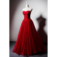 Red Sweetheart Tulle Ball Gown Floor Length Formal Dress, Red Tulle Evening Dress Party Dress