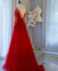 Red Tulle Lace Off Shoulder Long Prom Dress Red Lace Evening Dress