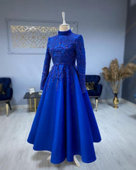 Royal blue prom dresses lace Beaded evening dress,Wedding Party Dress