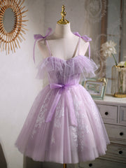 Short Purple Lace Prom Dresses, Short Purple Lace Formal Homecoming Dresses