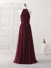 Simple Burgundy Chiffon Long Prom Dress, Burgundy Evening Dress