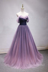 Simple off shoulder tulle long prom dress, tulle formal dress