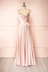 Simple Satin Long A-Line Prom Dress, Spaghetti Straps Evening Dress