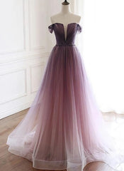 Tulle Gradient Long Formal Gown, A-line Floor Length Party Dress