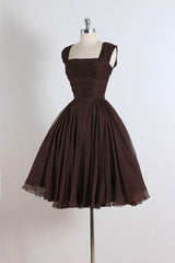 Unique chiffon retro short dark brown prom dress, short cocktail dress