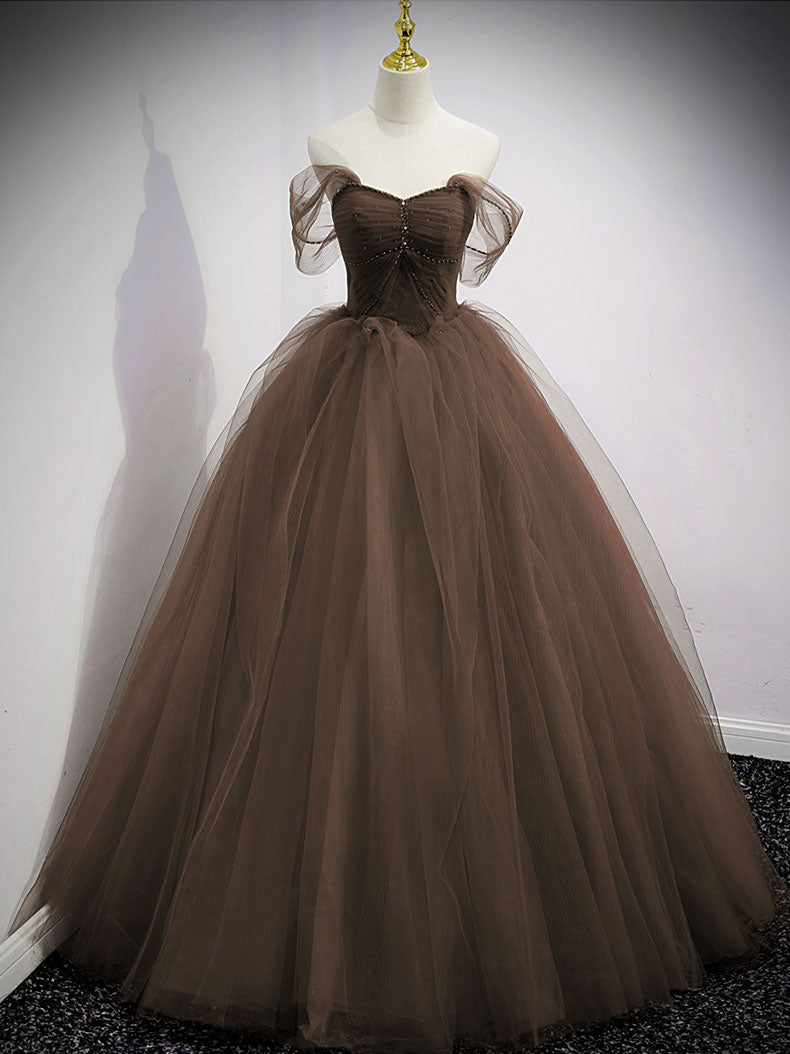 Unique Sweetheart Off Shoulder Lace Long Prom Dress, Tulle Formal Dresses