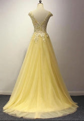 Yellow Long Prom Dress, A-line Round Neckline Formal Dress